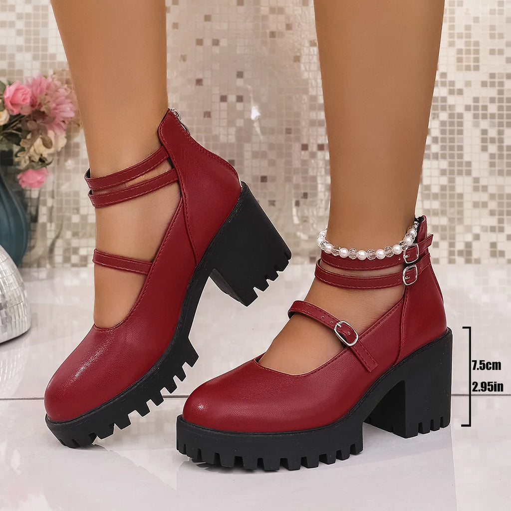 Chunky Mary Jane Platform Block Heels
