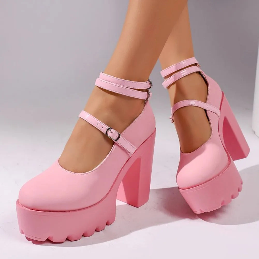 Chunky Platform Mary Jane High Heels