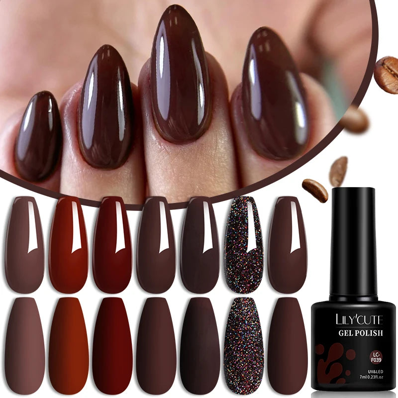6-Piece Coffee Brown Gel Nail Polish Set UV/LED Soak-Off Nail Colors