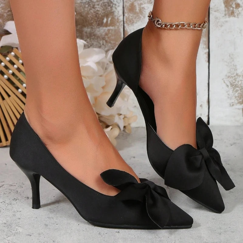 Women’s Pointed-Toe Bow High Heels Elegant Dress Pumps