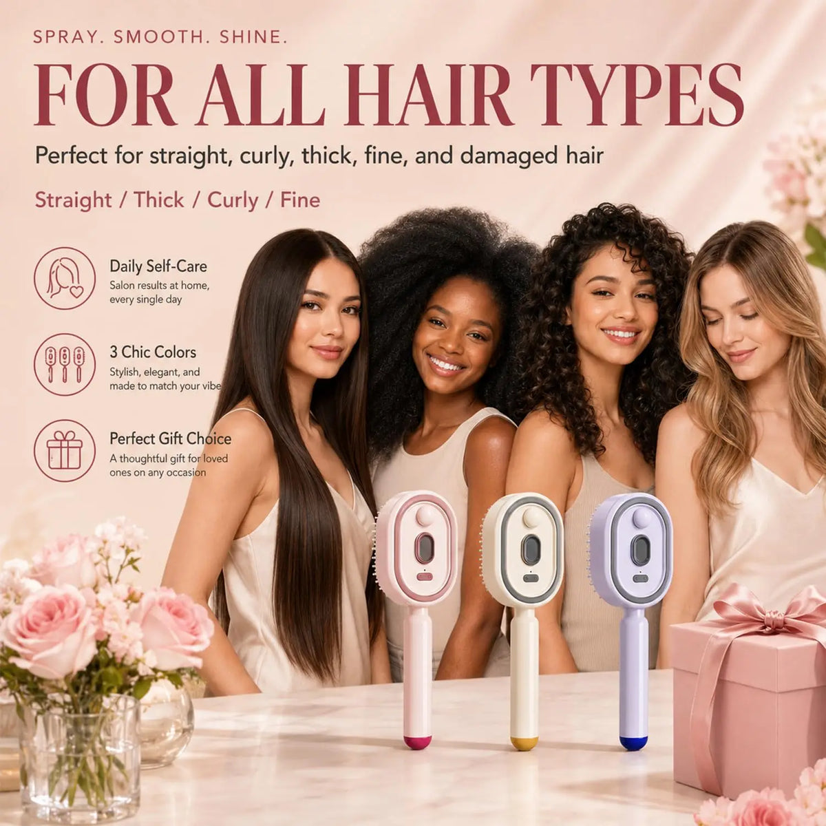 3-in-1 Electric Hair Mist Brush & Scalp Massager