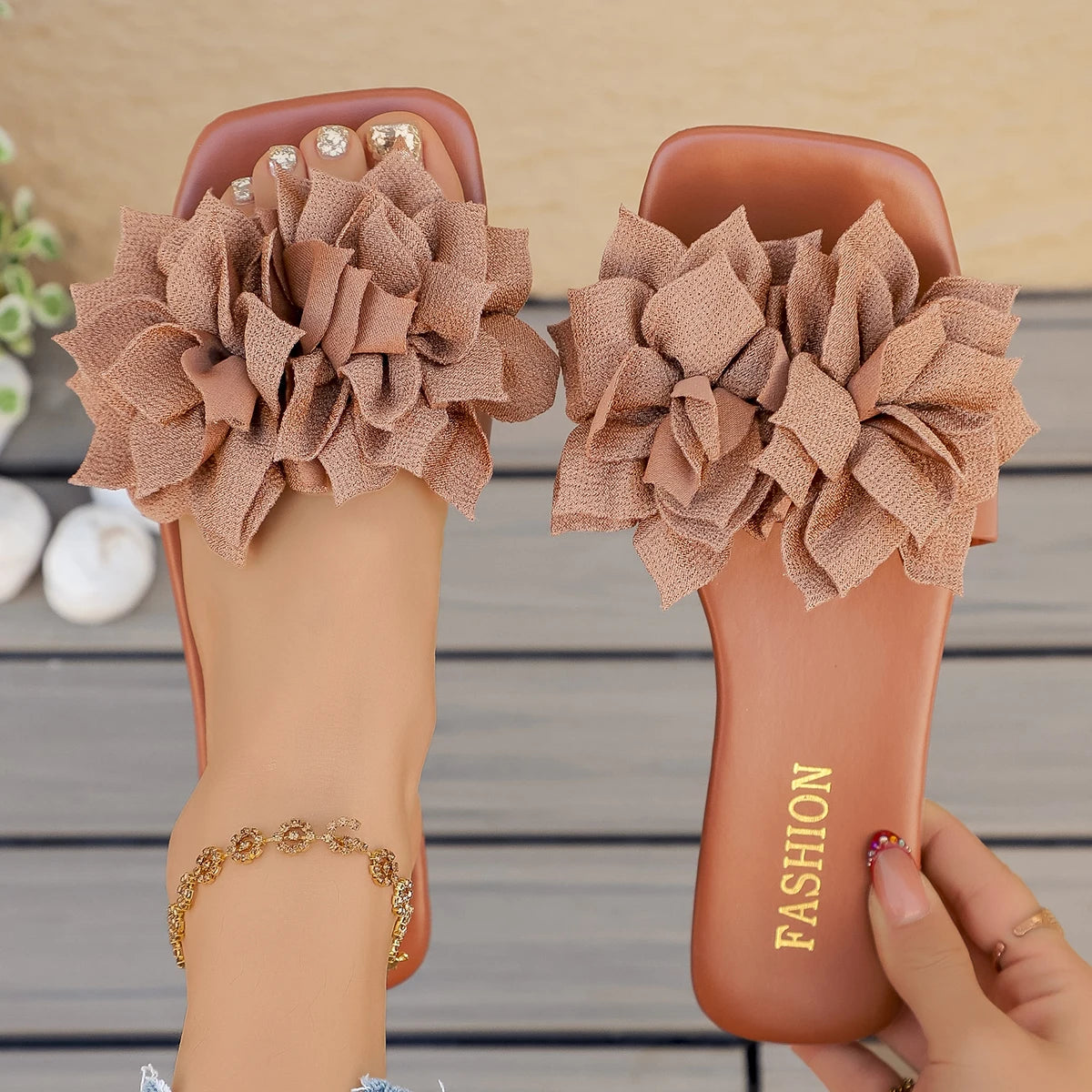 Women’s Floral Flat Slide Sandals Open-Toe Summer Slippers