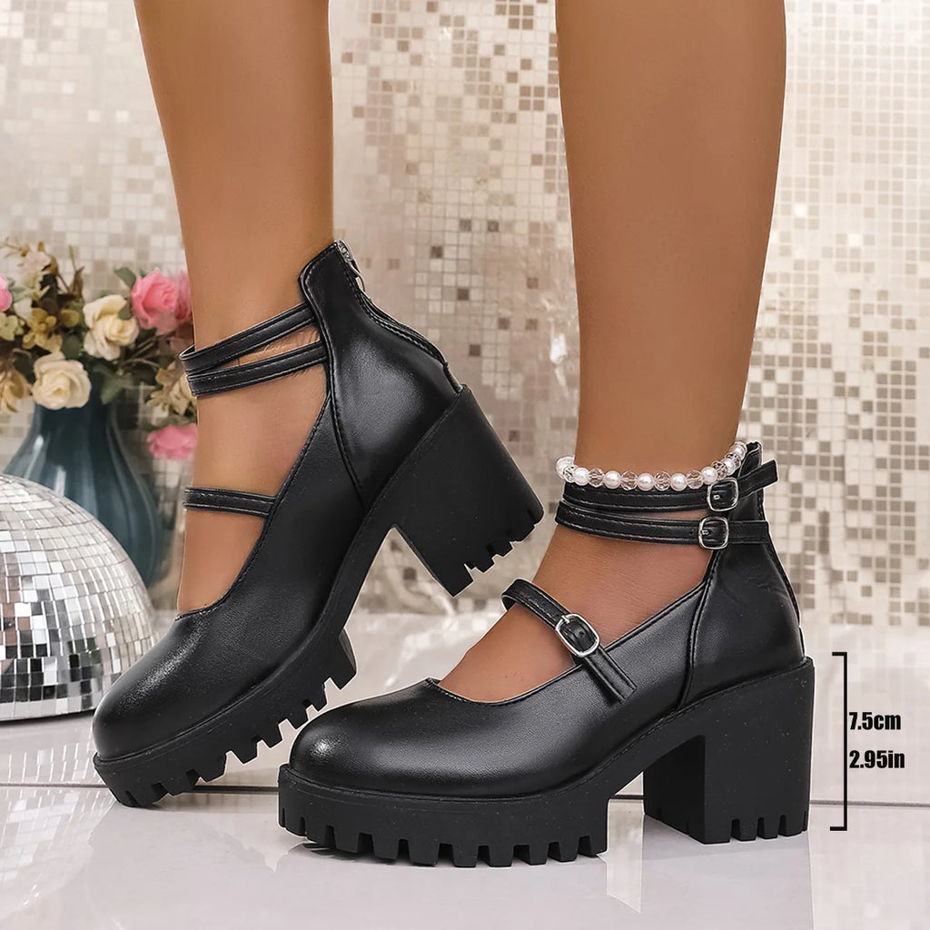 Chunky Mary Jane Platform Block Heels