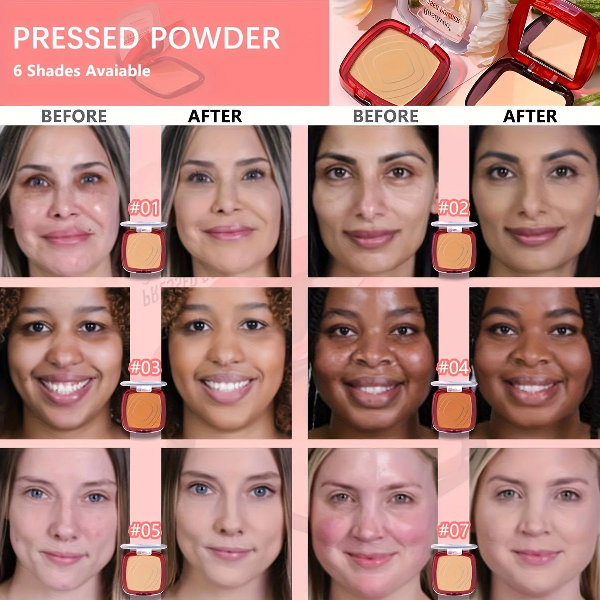 Matte Full Coverage Pressed Powder Foundation with Puff