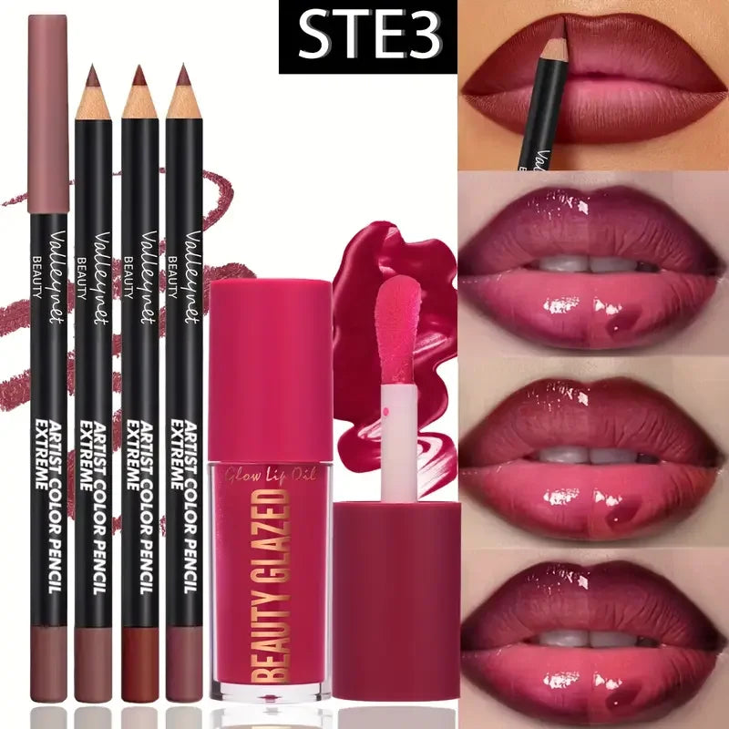 4-Piece Lip Kit 3 Lip Liners + Lip Glaze Set