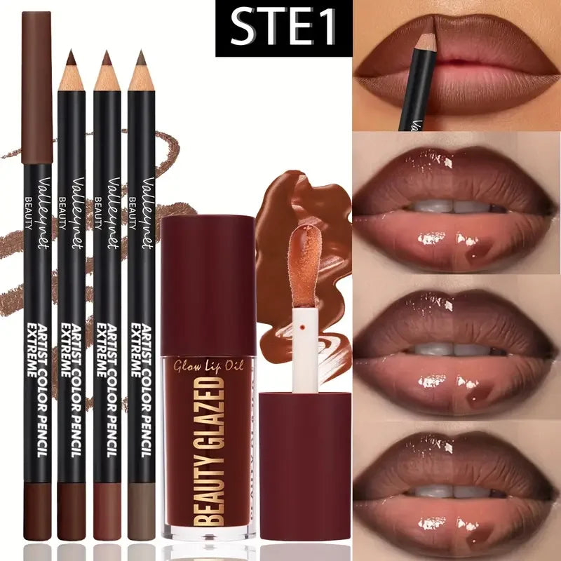 4-Piece Lip Kit 3 Lip Liners + Lip Glaze Set