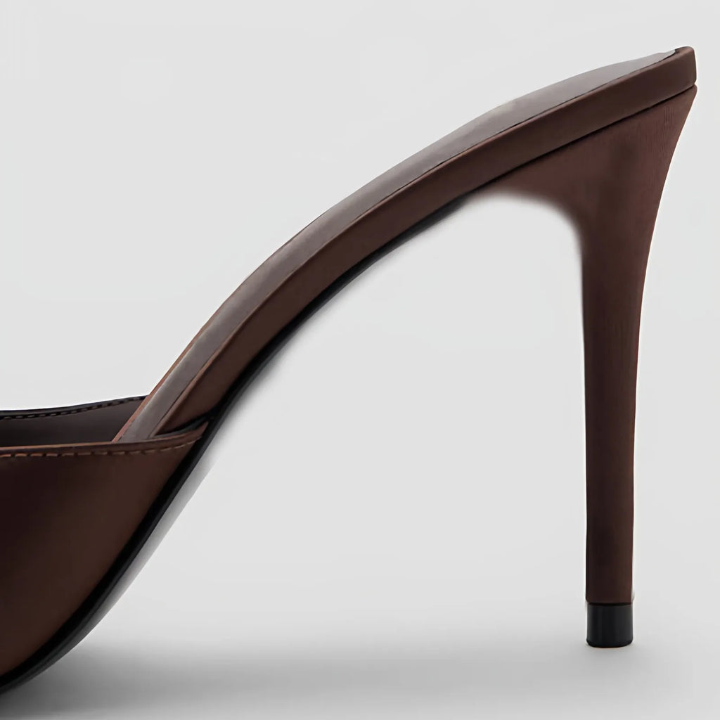 Satin Peep-Toe Stiletto Slide Heels