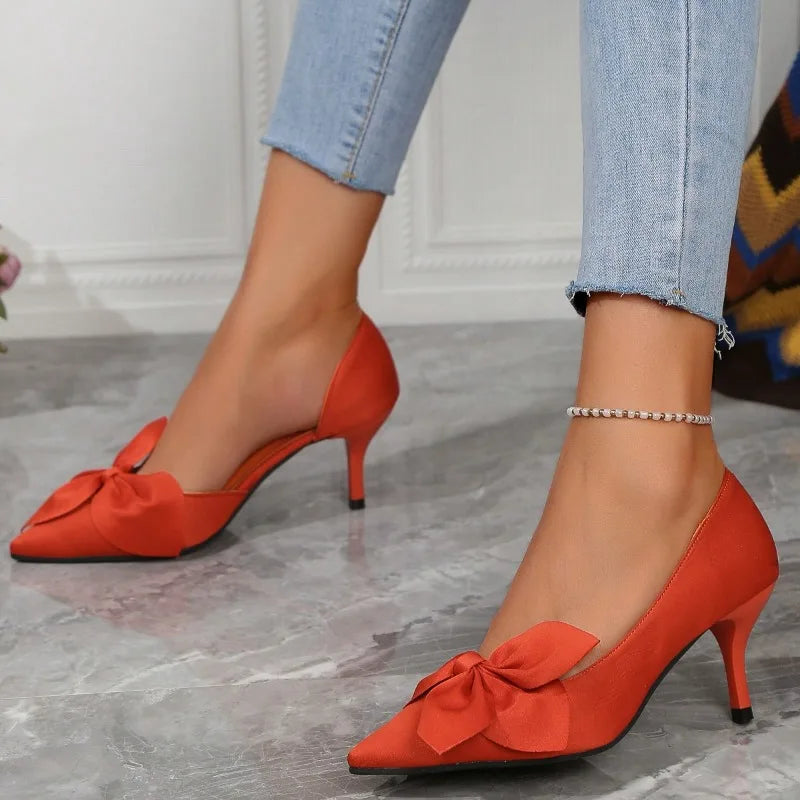 Women’s Pointed-Toe Bow High Heels Elegant Dress Pumps