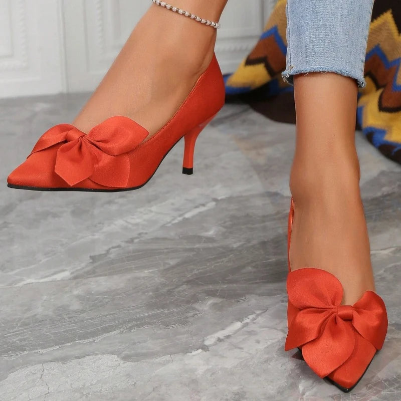 Women’s Pointed-Toe Bow High Heels Elegant Dress Pumps
