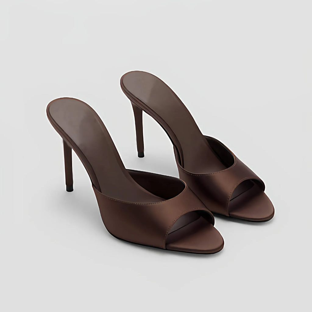 Satin Peep-Toe Stiletto Slide Heels