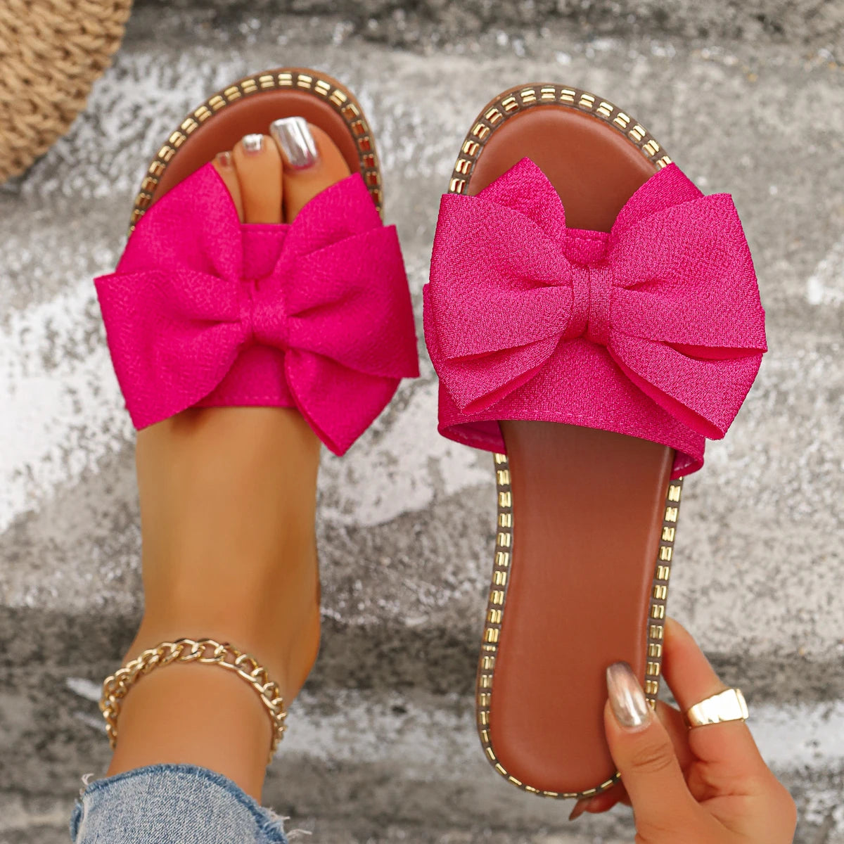 Women’s Bow Slide Sandals Chic Flat Summer Slippers