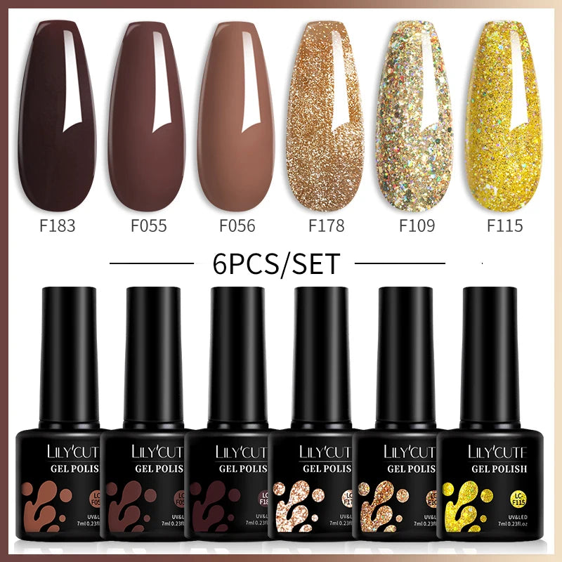 6-Piece Coffee Brown Gel Nail Polish Set UV/LED Soak-Off Nail Colors