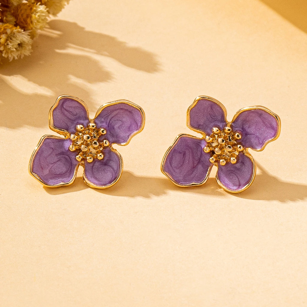 Gold-Plated 3D Flower Stud Earrings – Colorful Statement Jewelry