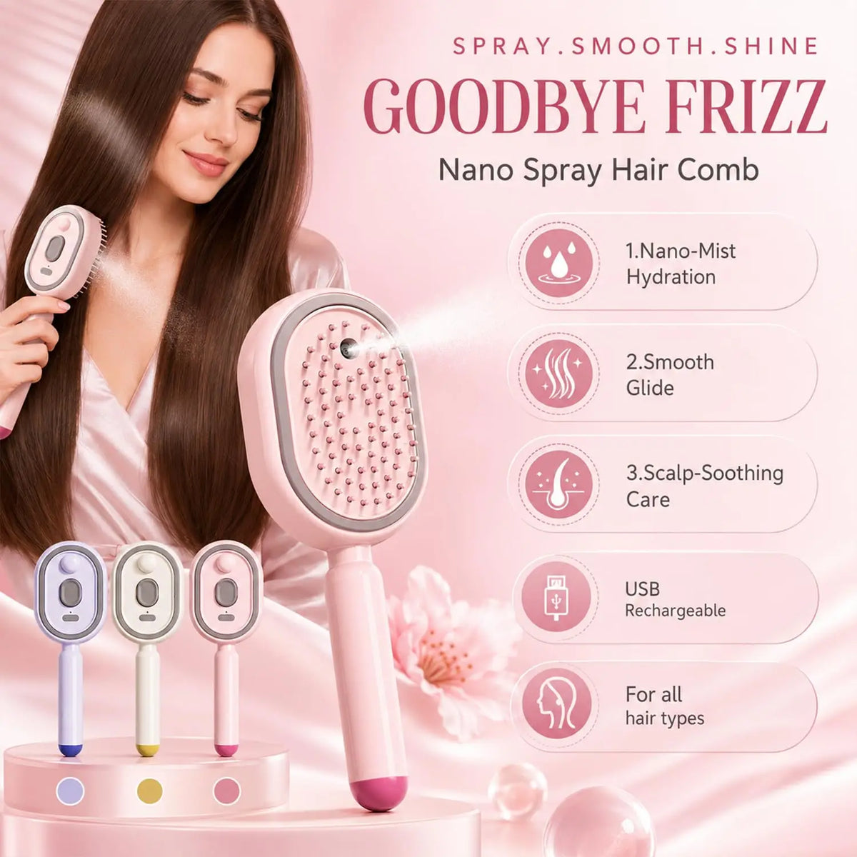 3-in-1 Electric Hair Mist Brush & Scalp Massager