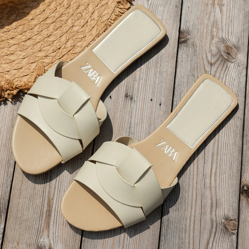 Women’s Woven Flat Slide Sandals Casual Summer Slippers