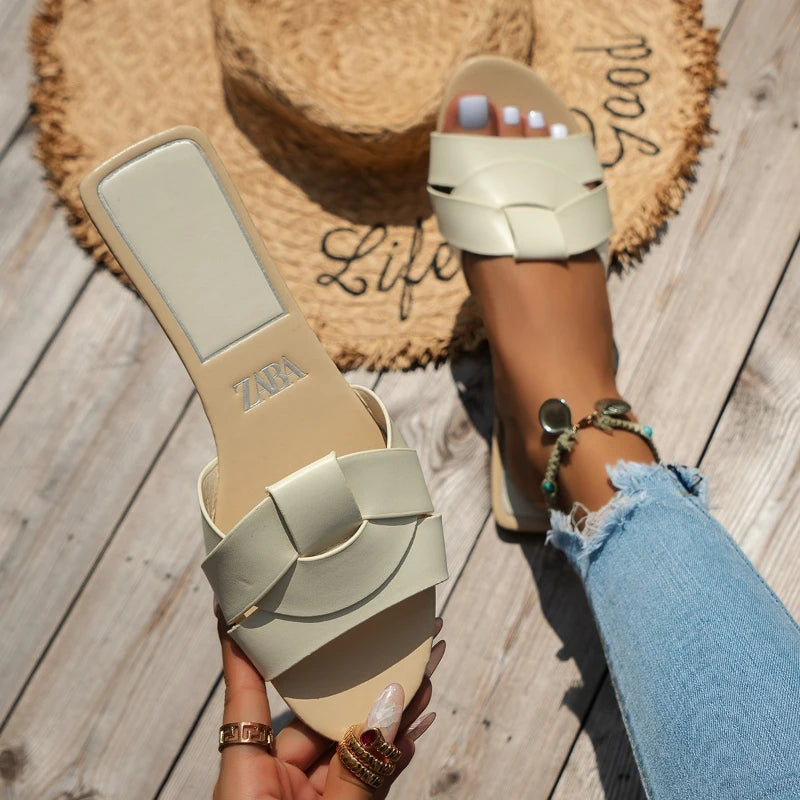Women’s Woven Flat Slide Sandals Casual Summer Slippers