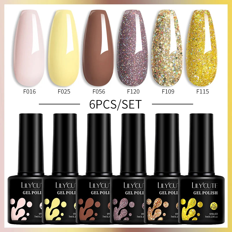 6-Piece Coffee Brown Gel Nail Polish Set UV/LED Soak-Off Nail Colors