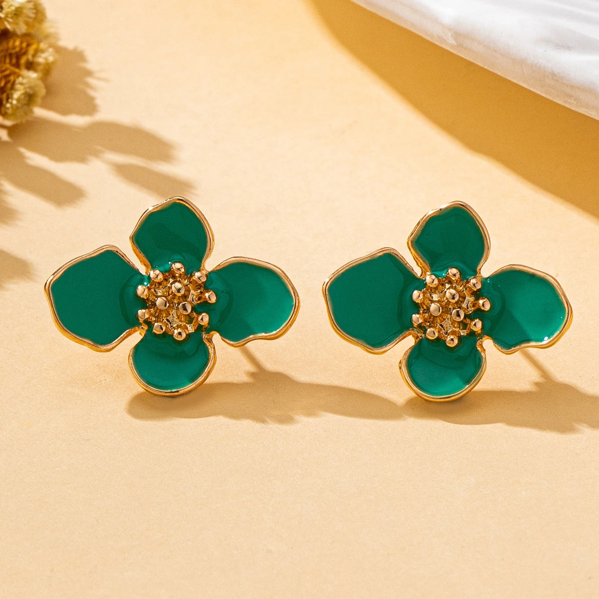 Gold-Plated 3D Flower Stud Earrings – Colorful Statement Jewelry