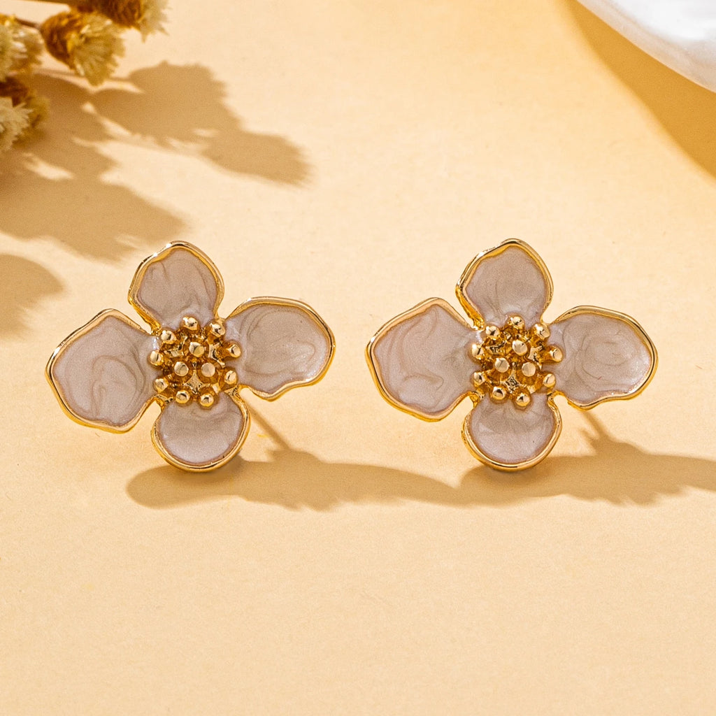 Gold-Plated 3D Flower Stud Earrings – Colorful Statement Jewelry