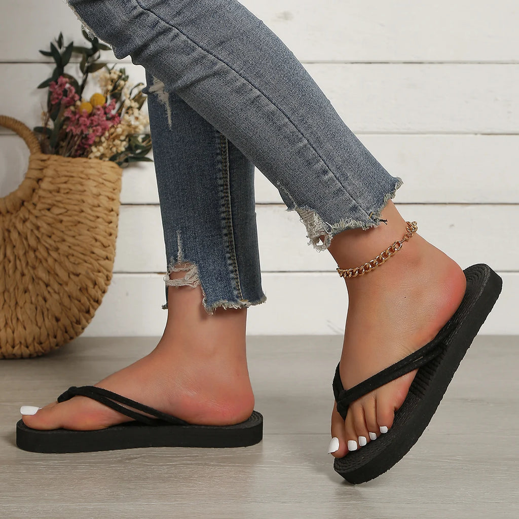 Women’s Black Flat Flip-Flops Casual Anti-Slip Sandals