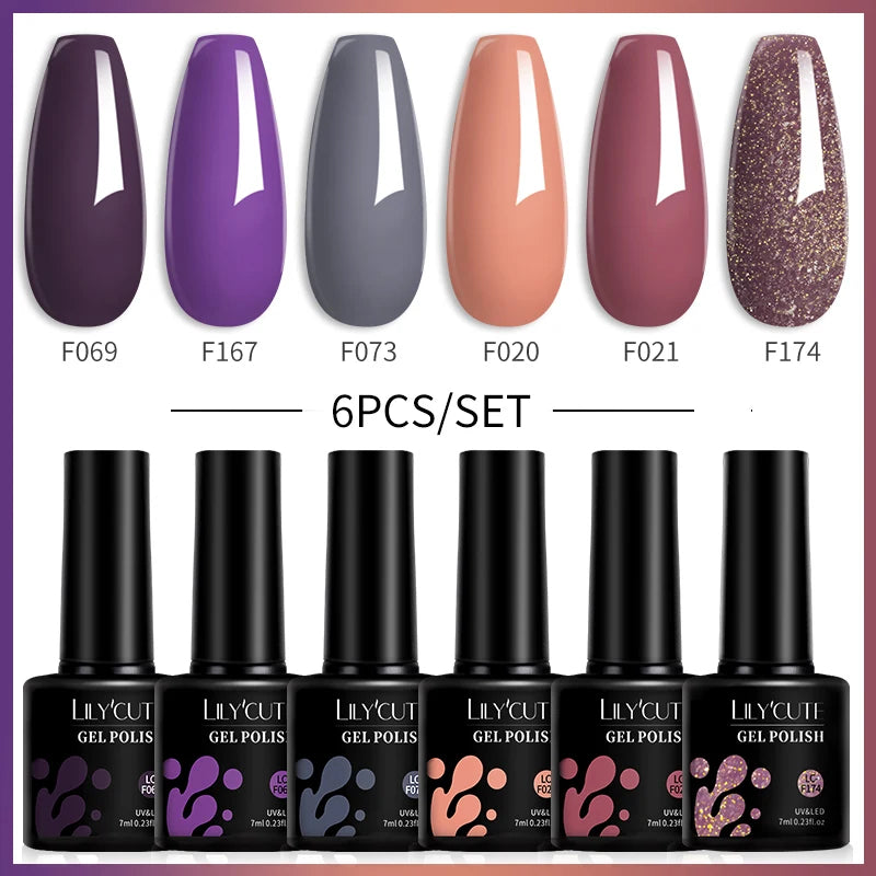 6-Piece Coffee Brown Gel Nail Polish Set UV/LED Soak-Off Nail Colors