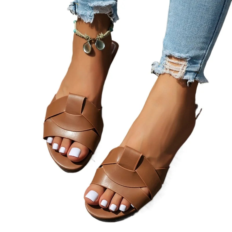 Women’s Woven Flat Slide Sandals Casual Summer Slippers