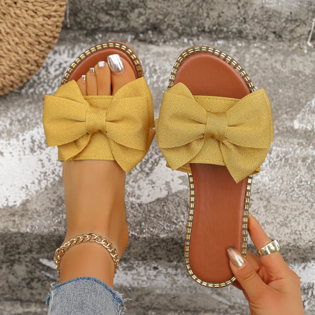 Women’s Bow Slide Sandals Chic Flat Summer Slippers