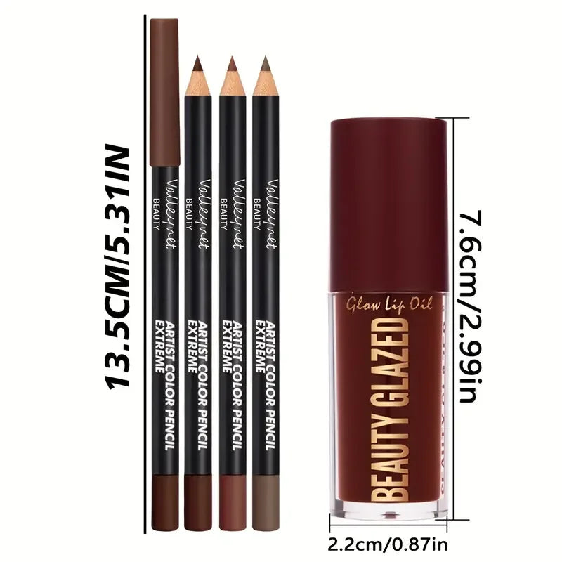 4-Piece Lip Kit 3 Lip Liners + Lip Glaze Set