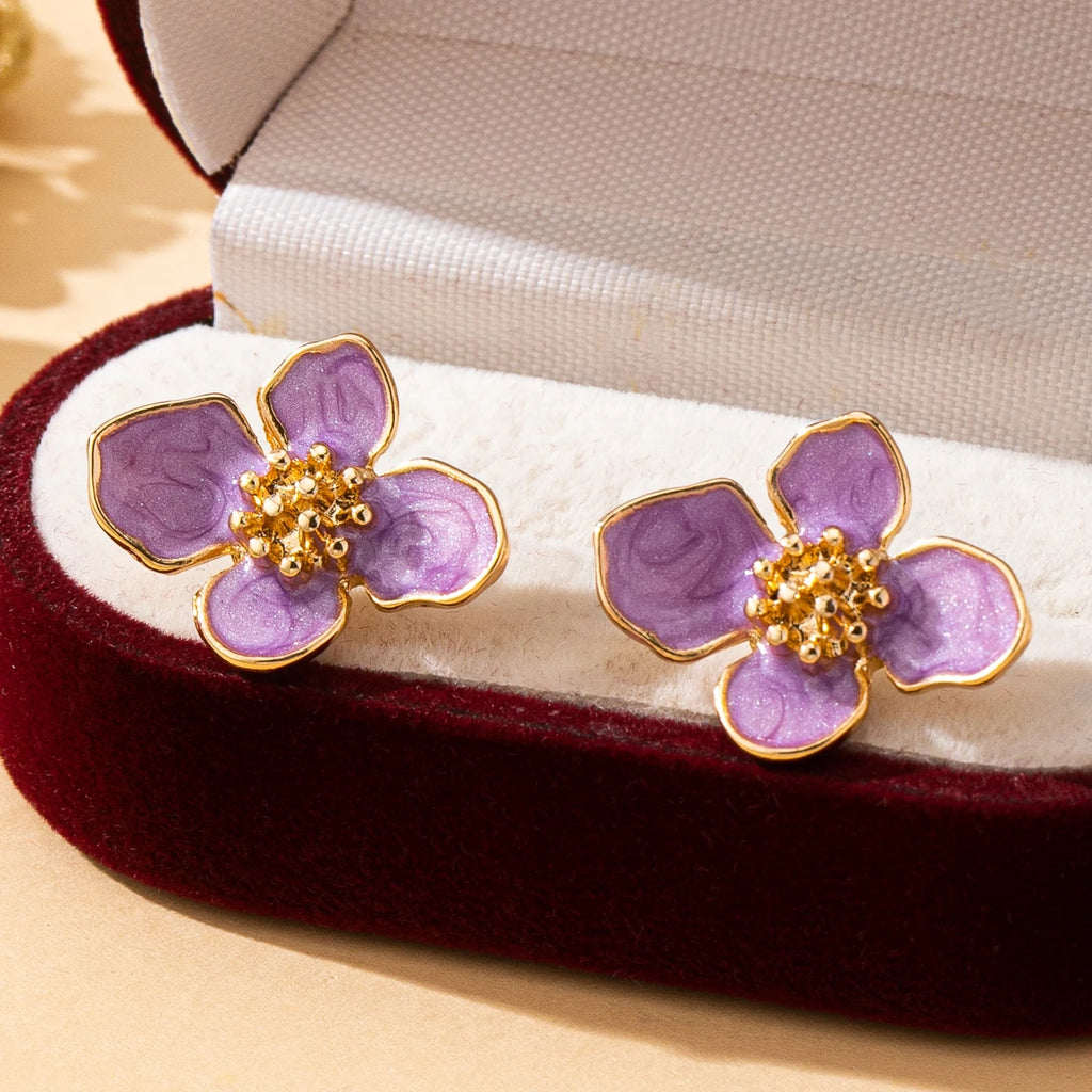 Gold-Plated 3D Flower Stud Earrings – Colorful Statement Jewelry