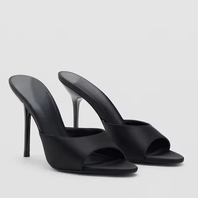 Satin Peep-Toe Stiletto Slide Heels
