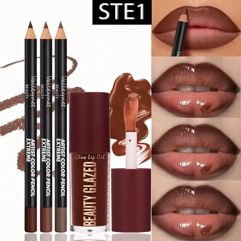 4-Piece Lip Kit 3 Lip Liners + Lip Glaze Set