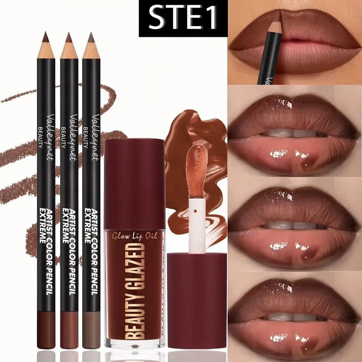 4-Piece Lip Kit 3 Lip Liners + Lip Glaze Set