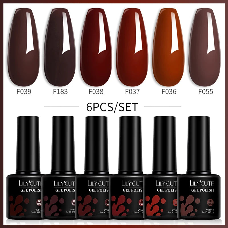 6-Piece Coffee Brown Gel Nail Polish Set UV/LED Soak-Off Nail Colors