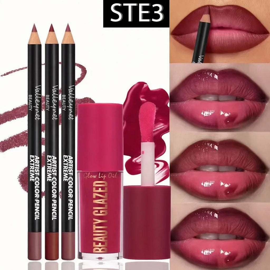4-Piece Lip Kit 3 Lip Liners + Lip Glaze Set