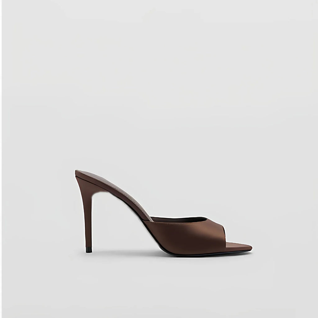 Satin Peep-Toe Stiletto Slide Heels