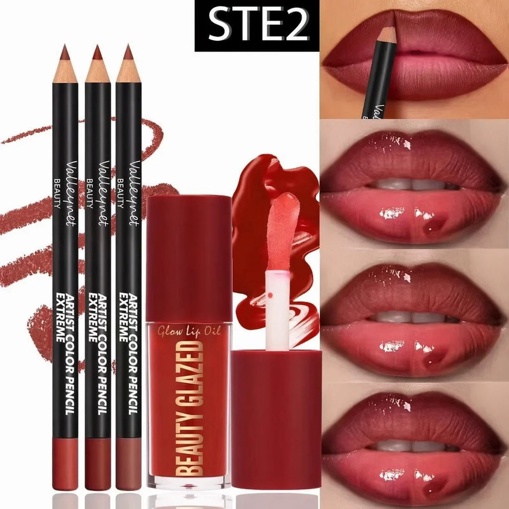 4-Piece Lip Kit 3 Lip Liners + Lip Glaze Set