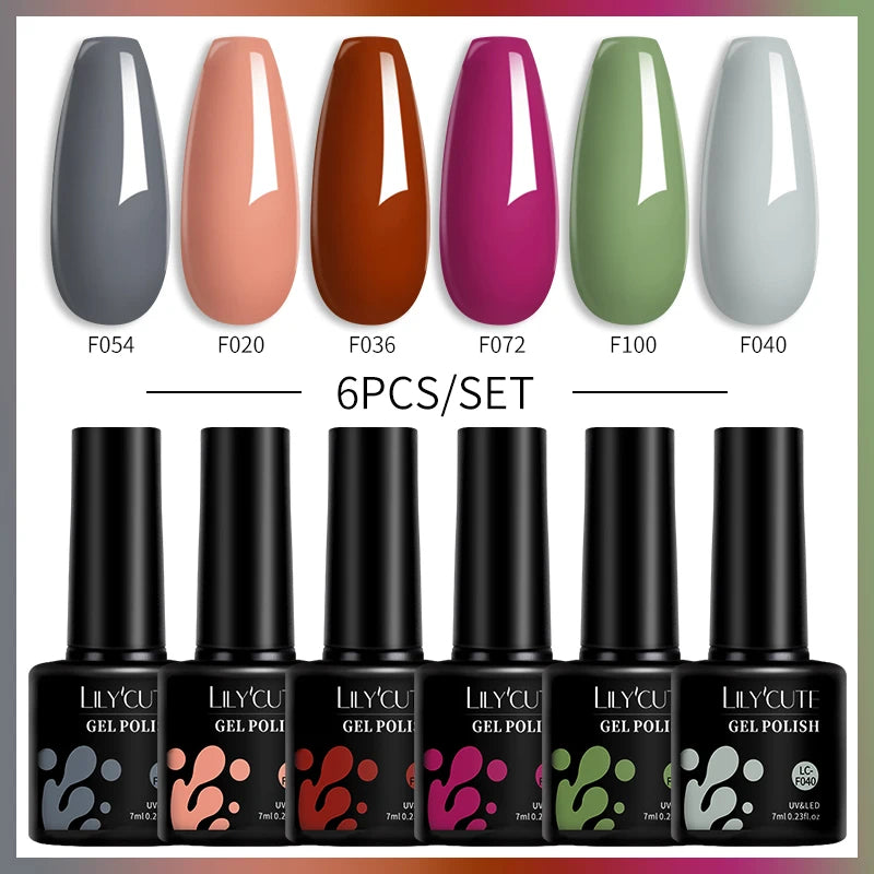 6-Piece Coffee Brown Gel Nail Polish Set UV/LED Soak-Off Nail Colors