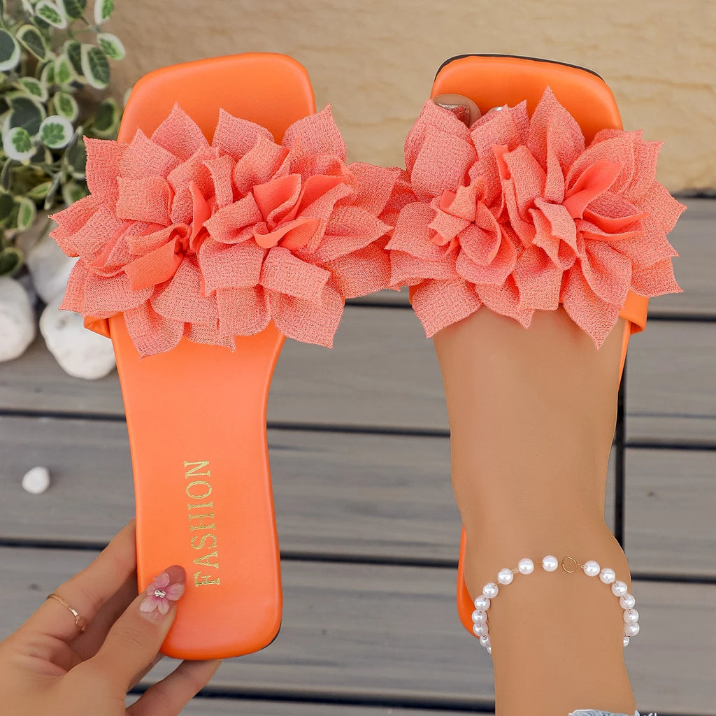 Women’s Floral Flat Slide Sandals Open-Toe Summer Slippers