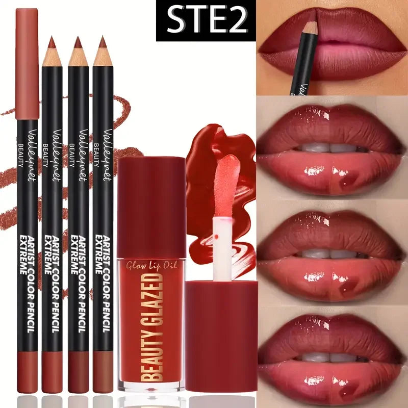 4-Piece Lip Kit 3 Lip Liners + Lip Glaze Set