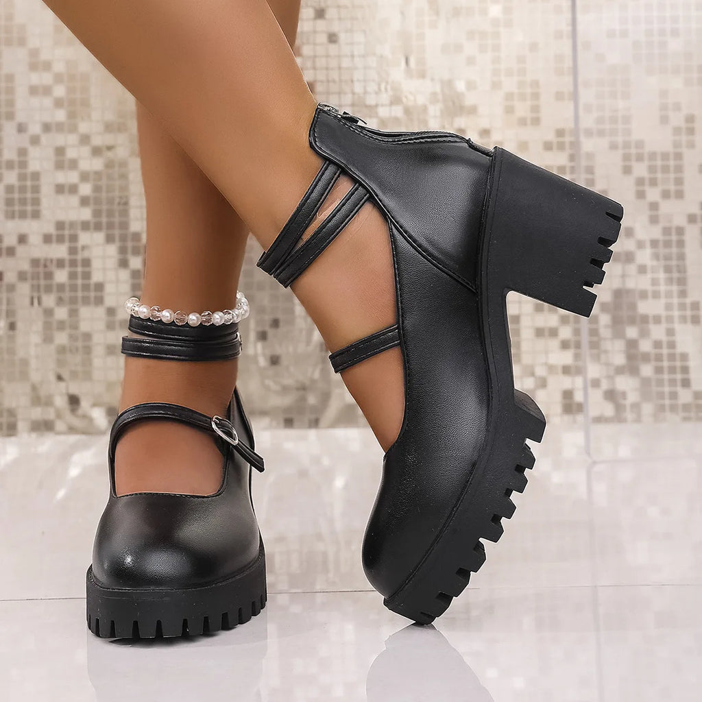 Chunky Mary Jane Platform Block Heels