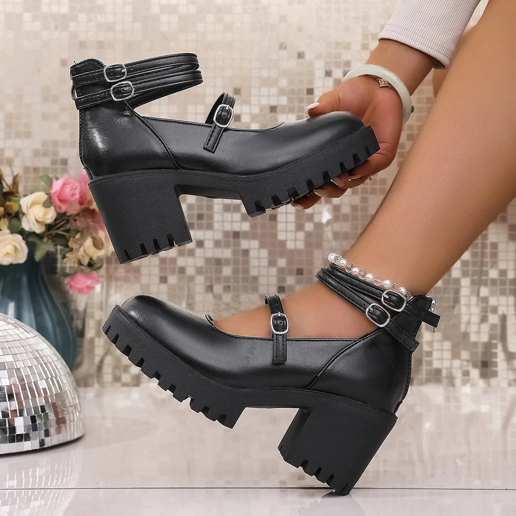 Chunky Mary Jane Platform Block Heels