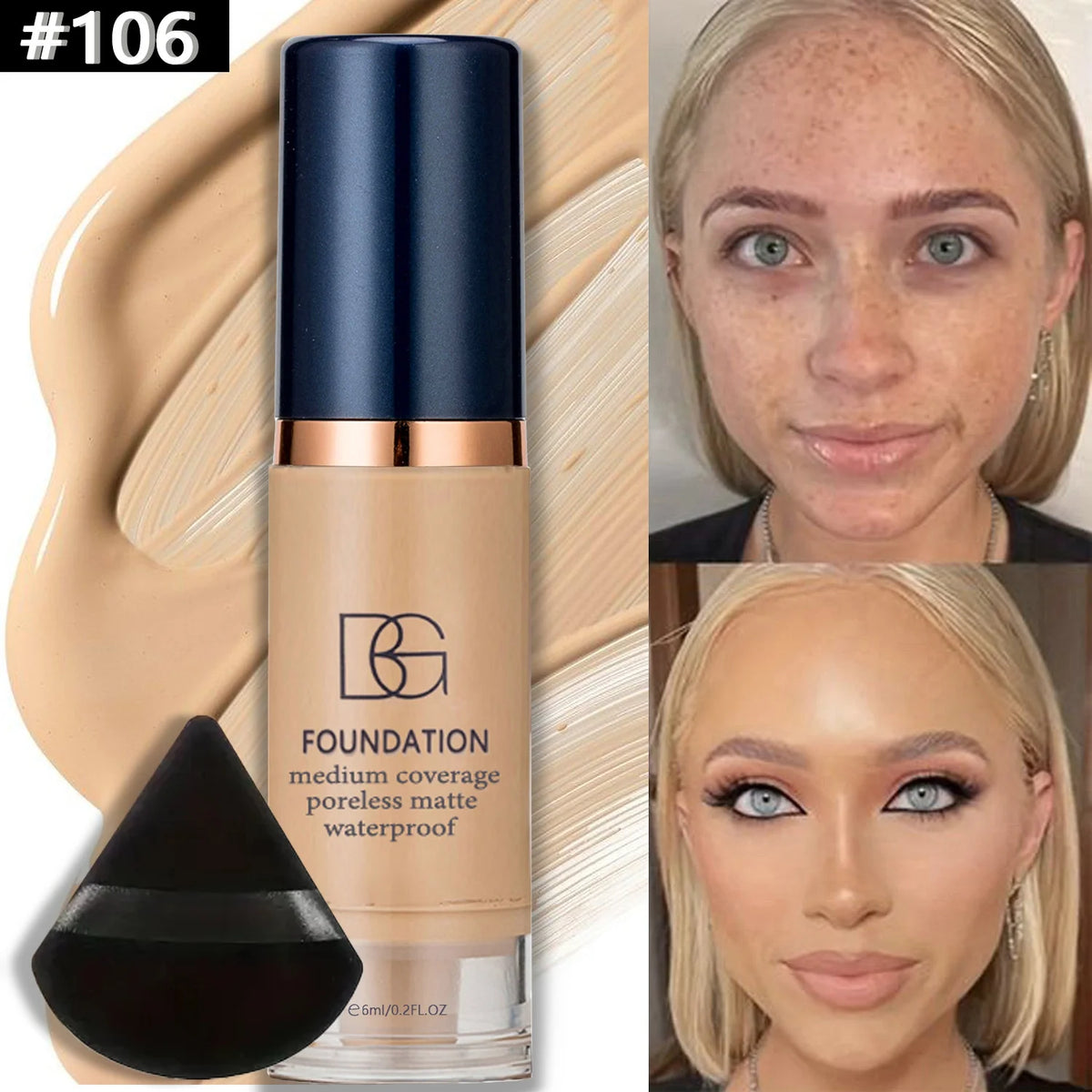 Full Coverage Liquid Foundation + Makeup Puff