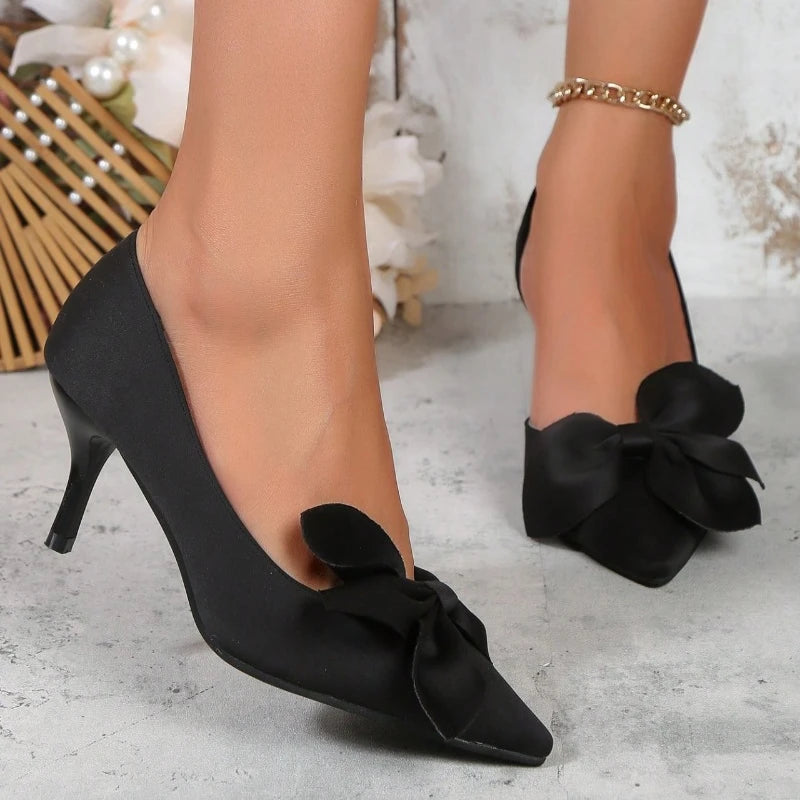Women’s Pointed-Toe Bow High Heels Elegant Dress Pumps