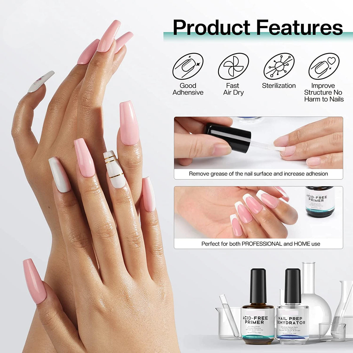 15 mL Nail Dehydrator & Acid-Free Primer Set Acrylic & Gel Nail Prep