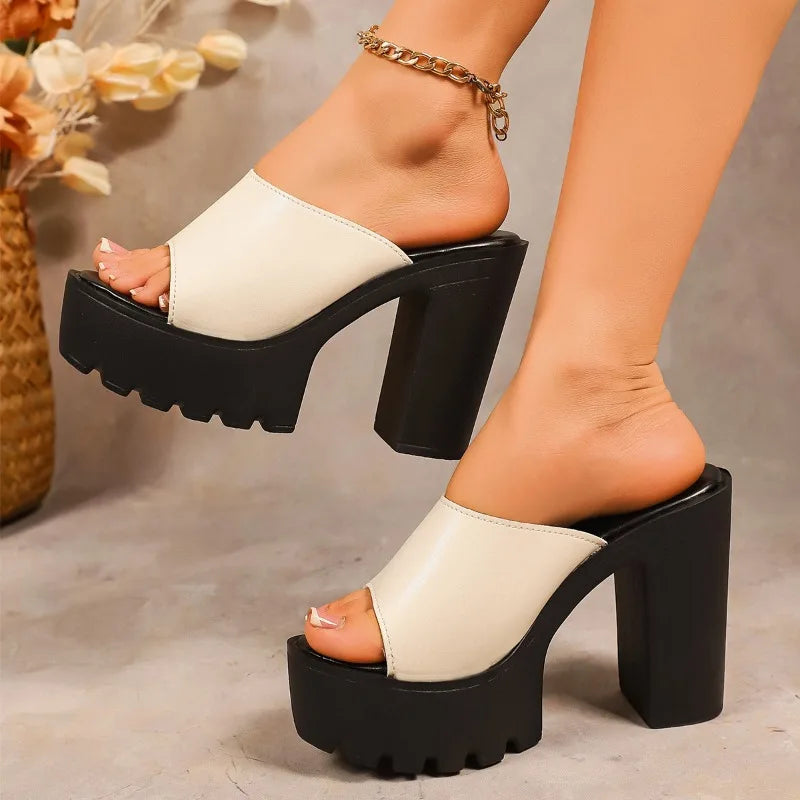 Chunky Platform Slide Heels