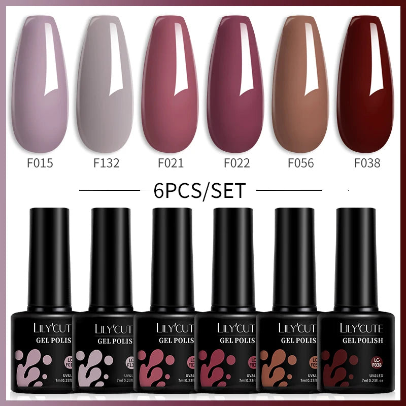 6-Piece Coffee Brown Gel Nail Polish Set UV/LED Soak-Off Nail Colors