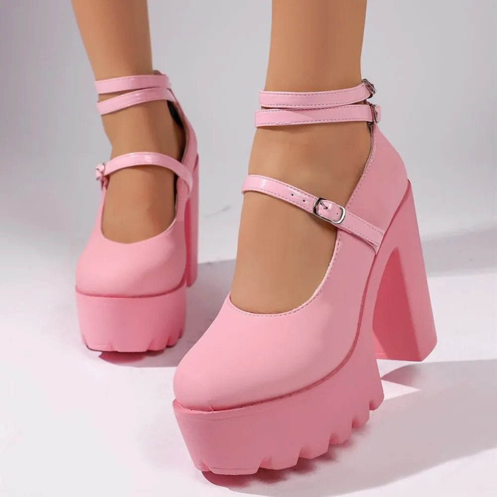 Chunky Platform Mary Jane High Heels